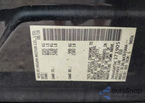 2017 Nissan Maxima 3.5 Platinum/3.5 S/3.5 Sl/3.5 Sr/3.5 Sv z USA, uszkodzony, nr VIN 1N4AA6AP2HC371905